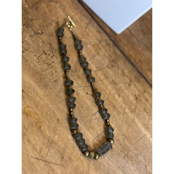 Vintage-Style Gray & Gold Beaded Necklace With Toggle Clasp 24-Inch Handmade Sta - Picture 7 of 9